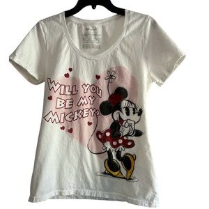 Disney Minnie Mouse Heart "Will You Be My Mickey?" Valentine Womens T-Shirt Sz L